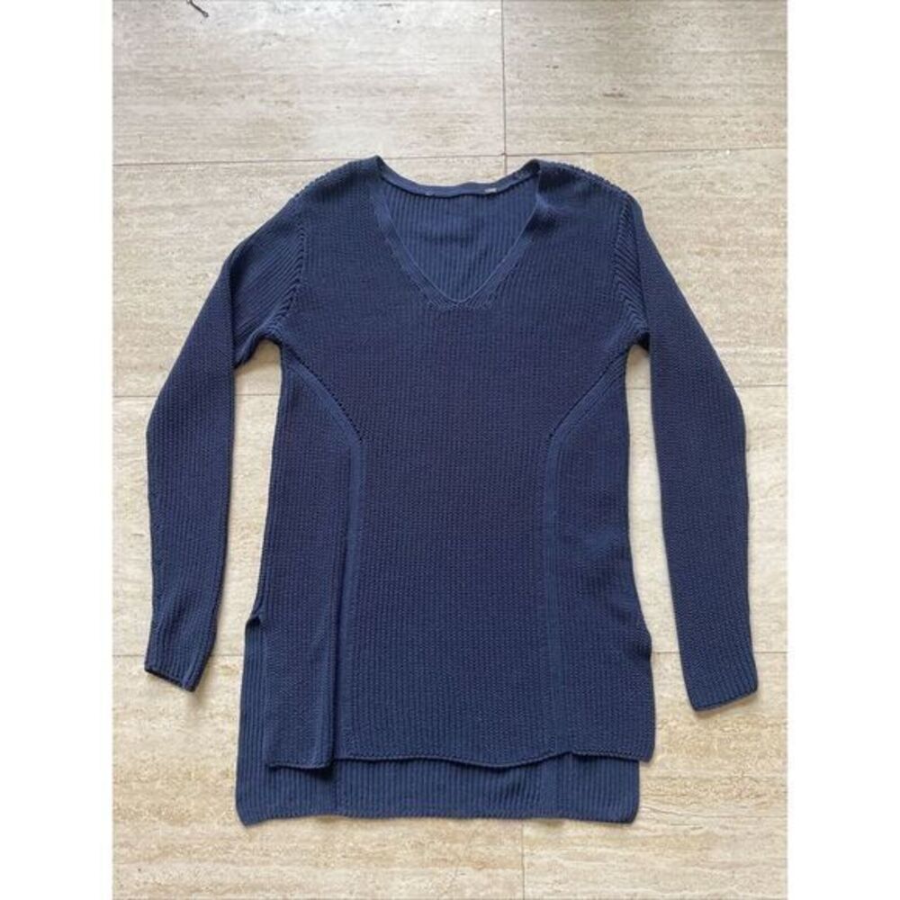 Athleta Highline Navy Blue V-neck Cotton/Nylon Tunic Long Sleeve Sweater Sz S